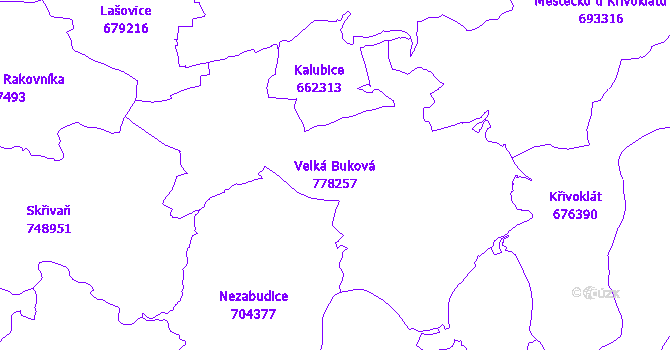 Katastrální mapa Velká Buková - přehledová mapa katastrálního území