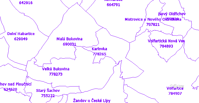 Katastrální mapa Karlovka - přehledová mapa katastrálního území