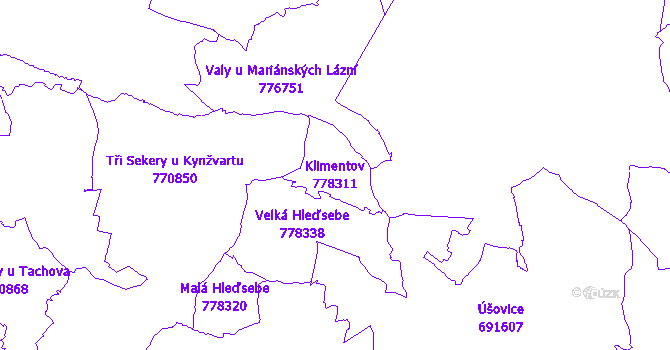 Katastrální mapa Klimentov - přehledová mapa katastrálního území