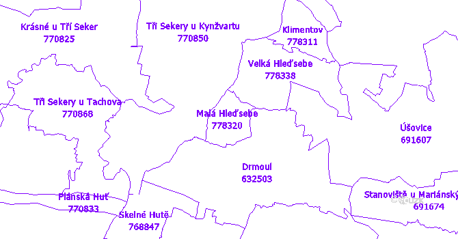 Katastrální mapa Malá Hleďsebe - přehledová mapa katastrálního území