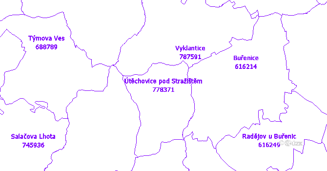 Katastrální mapa Útěchovice pod Stražištěm - přehledová mapa katastrálního území