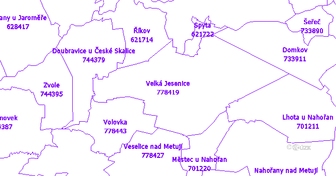Katastrální mapa Velká Jesenice - přehledová mapa katastrálního území