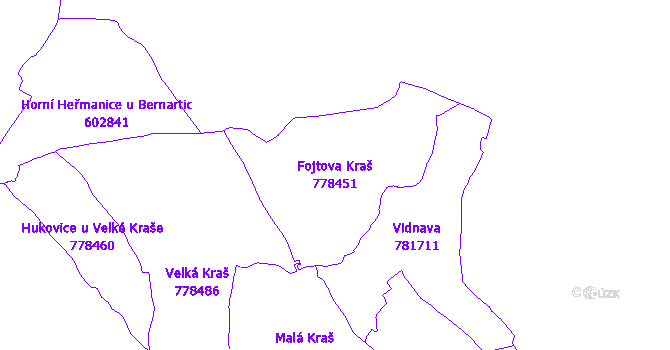 Katastrální mapa Fojtova Kraš - přehledová mapa katastrálního území