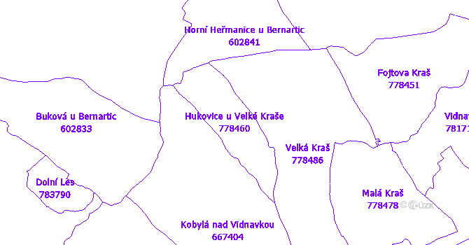 Katastrální mapa Hukovice u Velké Kraše - přehledová mapa katastrálního území