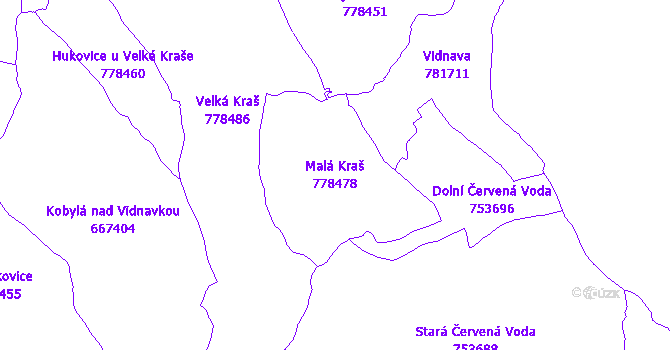 Katastrální mapa Malá Kraš - přehledová mapa katastrálního území