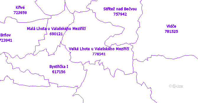 Katastrální mapa Velká Lhota u Valašského Meziříčí - přehledová mapa katastrálního území