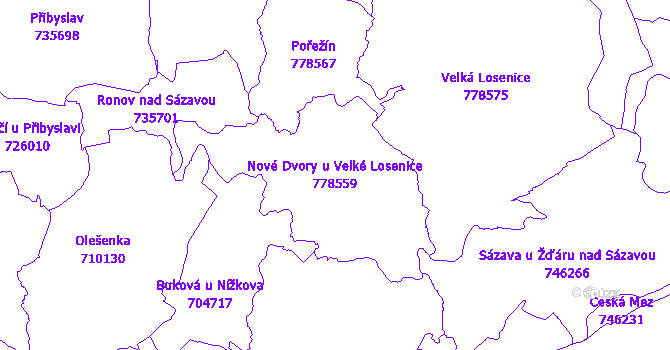Katastrální mapa Nové Dvory u Velké Losenice - přehledová mapa katastrálního území