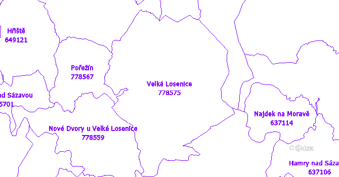 Katastrální mapa Velká Losenice - přehledová mapa katastrálního území