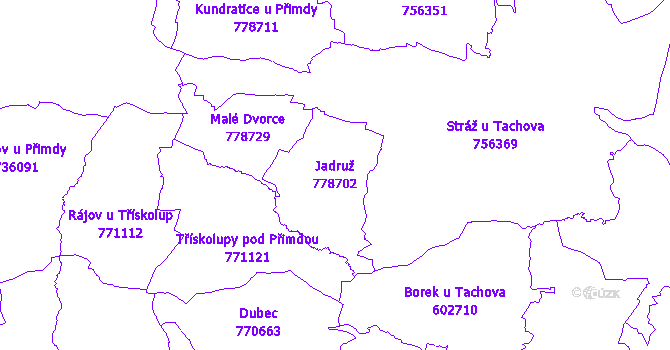 Katastrální mapa Jadruž - přehledová mapa katastrálního území