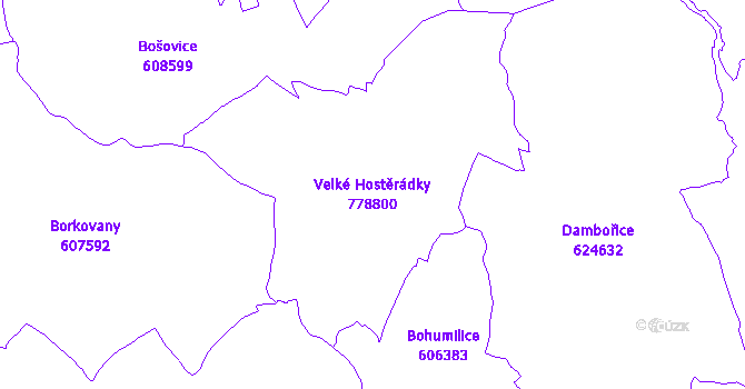 Katastrální mapa Velké Hostěrádky - přehledová mapa katastrálního území