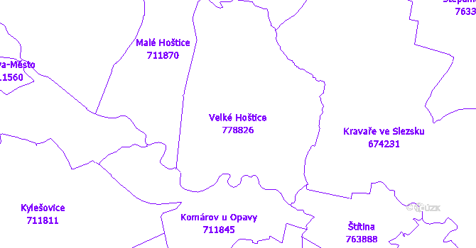 Katastrální mapa Velké Hoštice - přehledová mapa katastrálního území