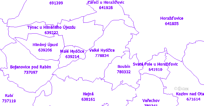 Katastrální mapa Velké Hydčice - přehledová mapa katastrálního území