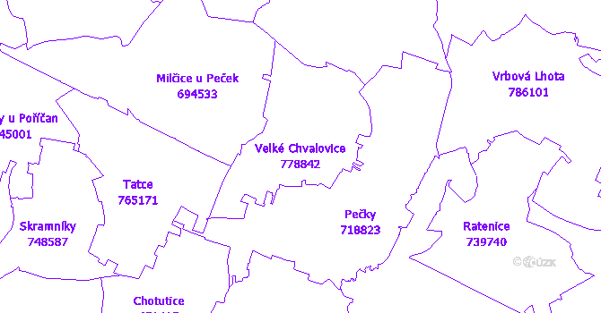 Katastrální mapa Velké Chvalovice - přehledová mapa katastrálního území