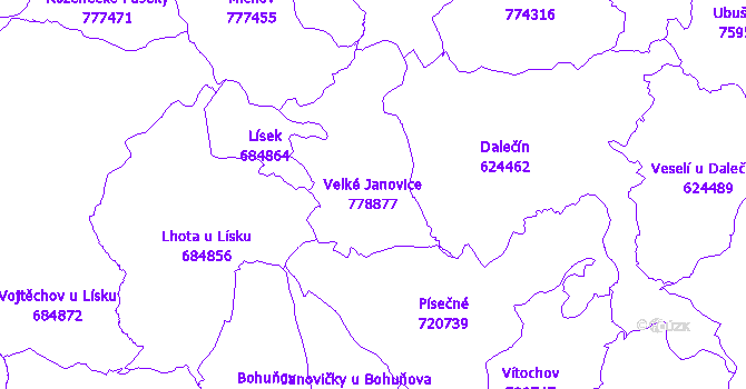 Katastrální mapa Velké Janovice - přehledová mapa katastrálního území