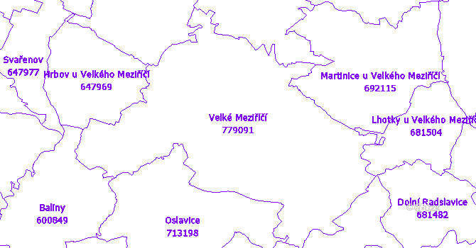 Katastrální mapa Velké Meziříčí - přehledová mapa katastrálního území