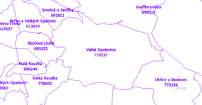 Katastrální mapa Velké Opatovice - přehledová mapa katastrálního území