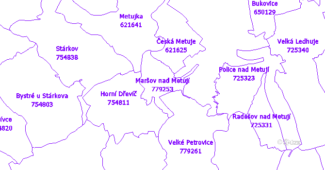Katastrální mapa Maršov nad Metují - přehledová mapa katastrálního území