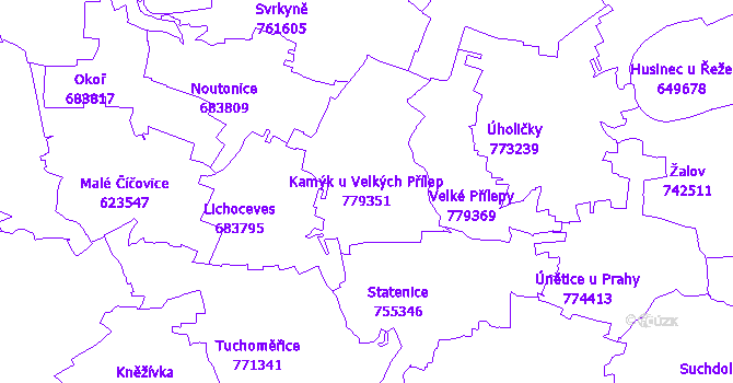 Katastrální mapa Kamýk u Velkých Přílep - přehledová mapa katastrálního území