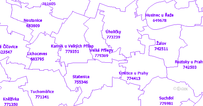 Katastrální mapa Velké Přílepy - přehledová mapa katastrálního území