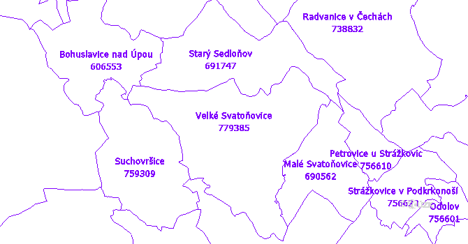 Katastrální mapa Velké Svatoňovice - přehledová mapa katastrálního území