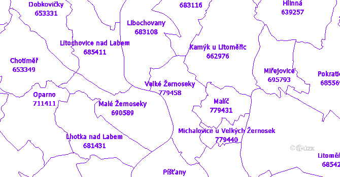 Katastrální mapa Velké Žernoseky - přehledová mapa katastrálního území