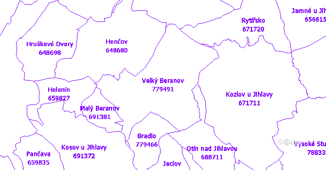 Katastrální mapa Velký Beranov - přehledová mapa katastrálního území