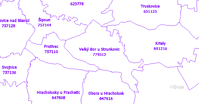 Katastrální mapa Velký Bor u Strunkovic - přehledová mapa katastrálního území