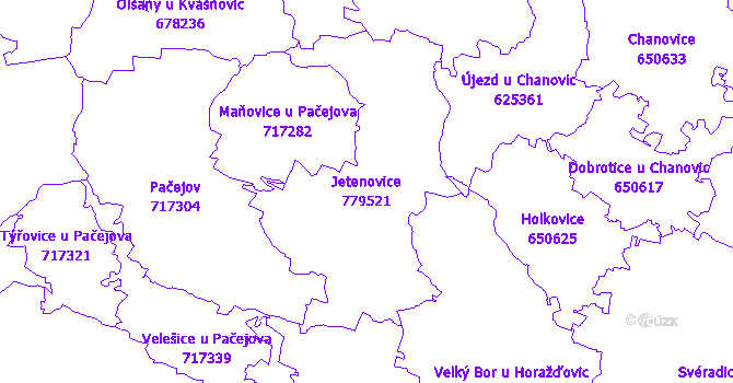 Katastrální mapa Jetenovice - přehledová mapa katastrálního území