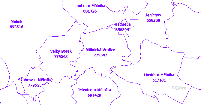 Katastrální mapa Mělnická Vrutice - přehledová mapa katastrálního území
