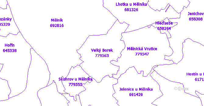 Katastrální mapa Velký Borek - přehledová mapa katastrálního území