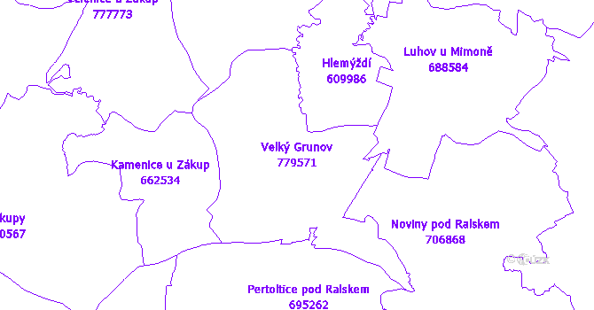 Katastrální mapa Velký Grunov - přehledová mapa katastrálního území