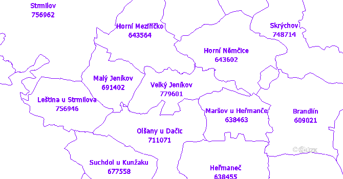 Katastrální mapa Velký Jeníkov - přehledová mapa katastrálního území