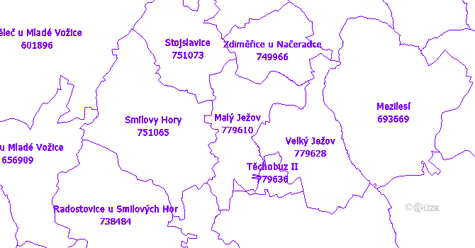 Katastrální mapa Malý Ježov - přehledová mapa katastrálního území