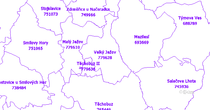 Katastrální mapa Velký Ježov - přehledová mapa katastrálního území