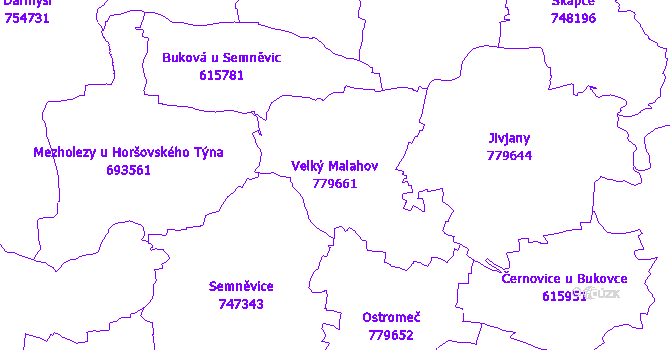 Katastrální mapa Velký Malahov - přehledová mapa katastrálního území