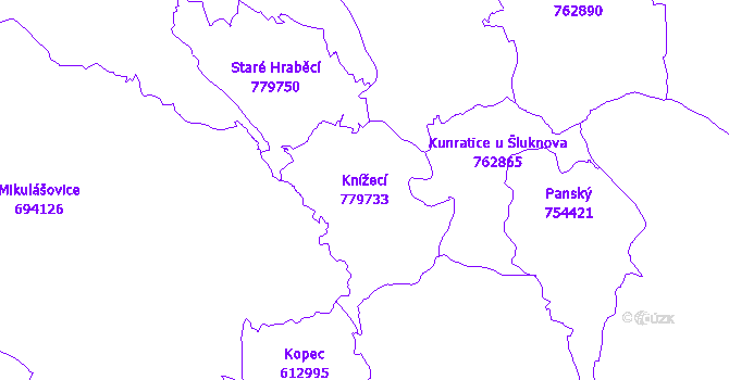 Katastrální mapa Knížecí - přehledová mapa katastrálního území