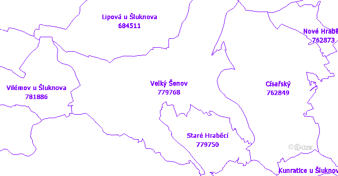 Katastrální mapa Velký Šenov - přehledová mapa katastrálního území