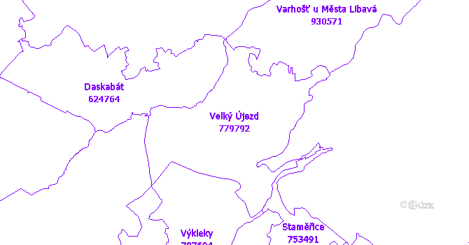 Katastrální mapa Velký Újezd - přehledová mapa katastrálního území