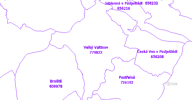 Katastrální mapa Velký Valtinov - přehledová mapa katastrálního území