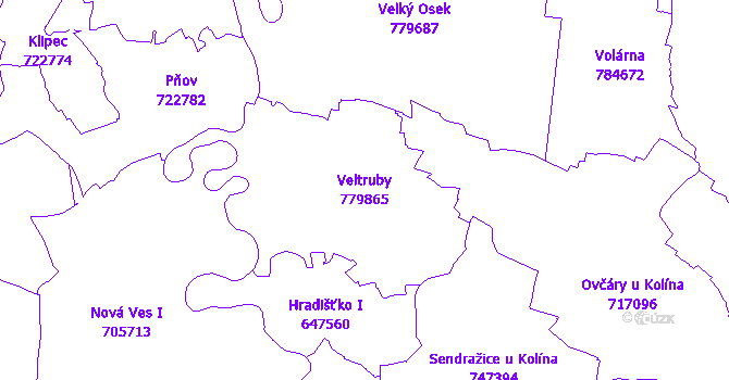 Katastrální mapa Veltruby - přehledová mapa katastrálního území