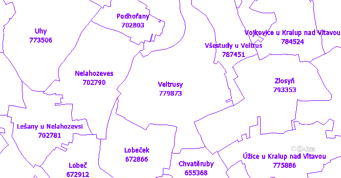Katastrální mapa Veltrusy - přehledová mapa katastrálního území