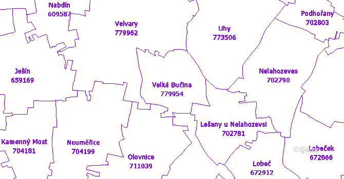 Katastrální mapa Velká Bučina - přehledová mapa katastrálního území