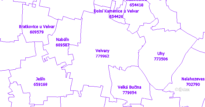 Katastrální mapa Velvary - přehledová mapa katastrálního území