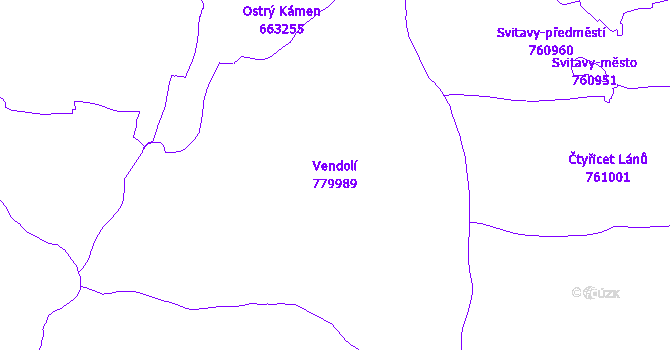 Katastrální mapa Vendolí - přehledová mapa katastrálního území