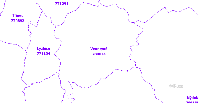 Katastrální mapa Vendryně - přehledová mapa katastrálního území