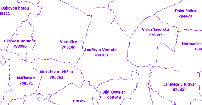 Katastrální mapa Loučky u Verneřic - přehledová mapa katastrálního území