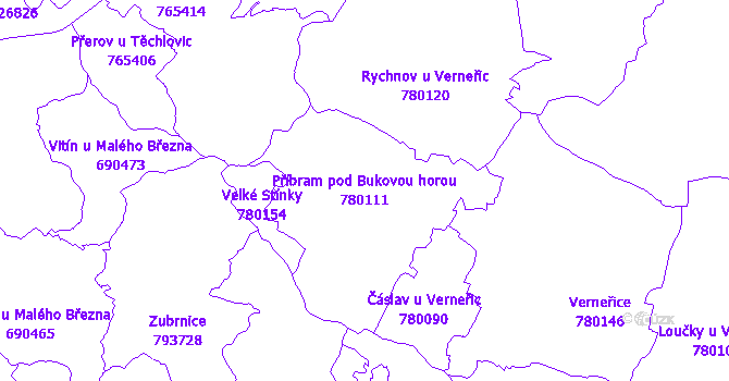 Katastrální mapa Příbram pod Bukovou horou - přehledová mapa katastrálního území