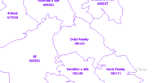 Katastrální mapa Dolní Paseky - přehledová mapa katastrálního území