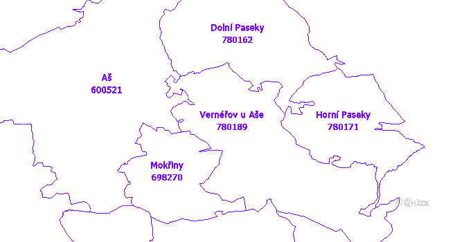 Katastrální mapa Vernéřov u Aše - přehledová mapa katastrálního území