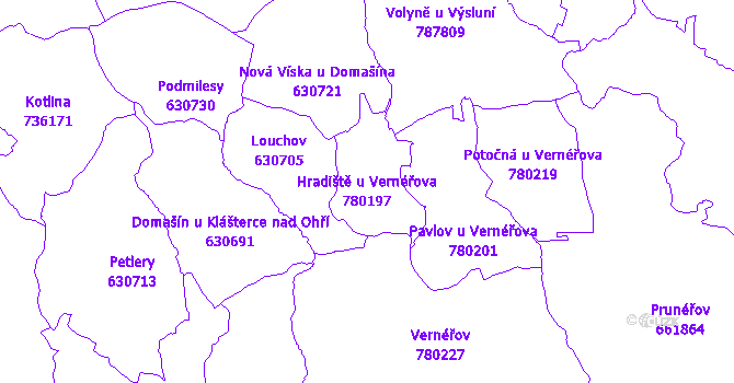 Katastrální mapa Hradiště u Vernéřova - přehledová mapa katastrálního území
